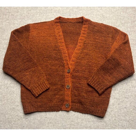 Sweaters - Vintage Handmade Rust Button Down Wool Knit Cardigan Sweater Size Medium